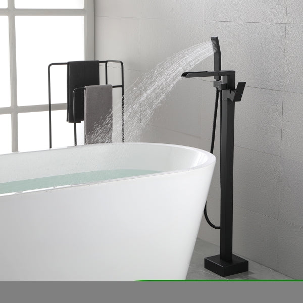 ZNTS Waterfall Freestanding Single Handle Floor Mounted Clawfoot Tub Faucet with Handshower NK0862