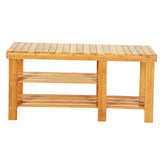 ZNTS 90cm Strip Pattern Tiers Bamboo Stool Shoe Rack with Boots Compartment Wood Color 60137286
