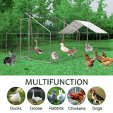 ZNTS 3X6m Large Metal Chicken Coop with Run,with Waterproof Cover for Outdoor Backyard 78515142