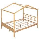 ZNTS Full Size Wood House Bed with Storage Space, Natural WF294192AAM