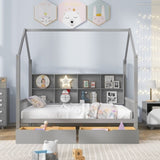 ZNTS Wooden Full Size House Bed with 2 Drawers,Kids Bed with Storage Shelf, Gray WF301459AAE