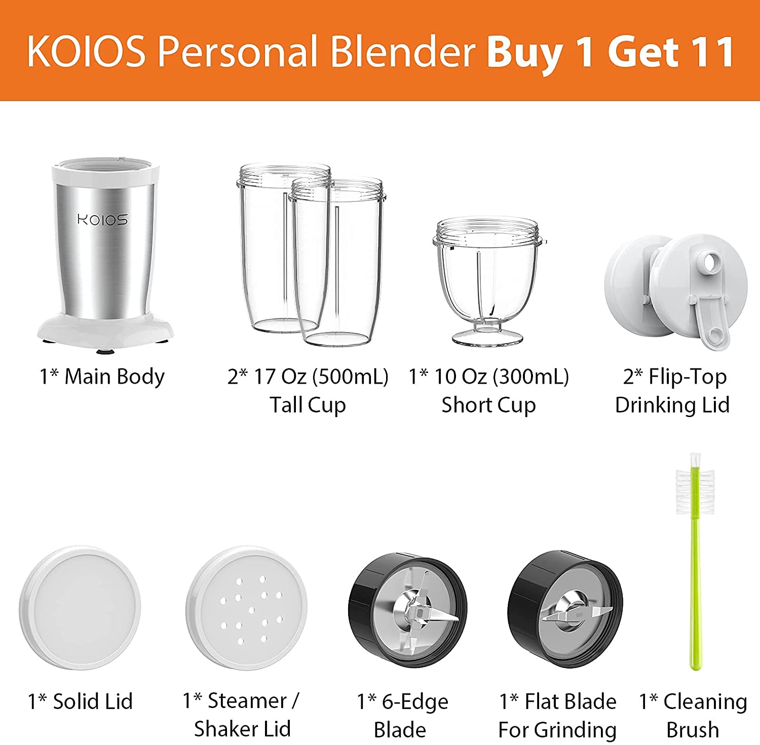 ZNTS KOIOS PRO 850W Bullet Personal for Shakes and Smoothies, Protein Drinks, 11 Pieces Set 90290603