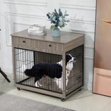 ZNTS Dog Crate Furniture, Wooden Dog Crate End Table, 38.4 Inch Dog Kennel with 2 Drawers Storage, Heavy W1422109449