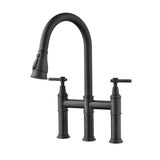 ZNTS Double Handle Bridge Kitchen Faucet With Pull-Down Spray Head W122565381