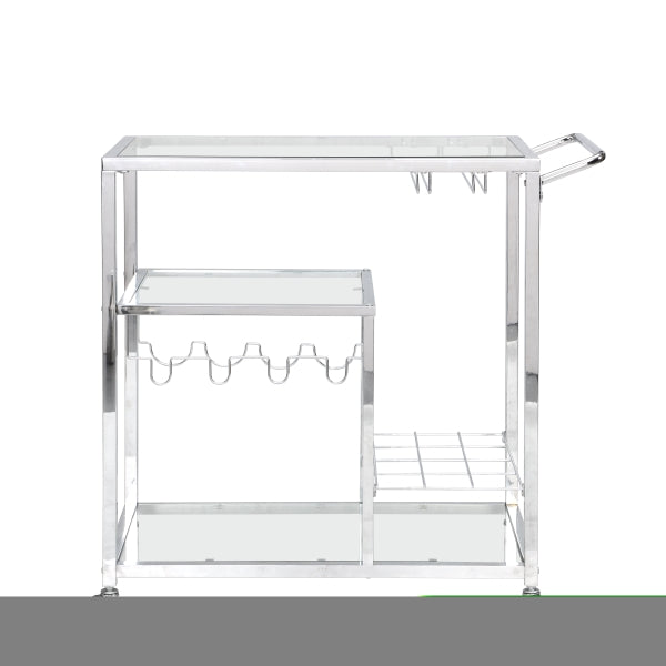 ZNTS Contemporary Chrome Bar Serving Cart Silver Modern Glass Metal Frame Wine Storage GHNDT-BCT1004A