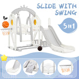 ZNTS Toddler Slide and Swing Set 5 in 1, Kids Playground Climber Slide Playset with Basketball Hoop PP304159AAE