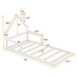 ZNTS Twin Size Wood Floor Bed with House-shaped Headboard, White WF304145AAK