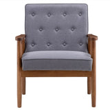 ZNTS (75 x 69 x 84)cm Retro Modern Wooden Single Chair, Grey Fabric 16382571