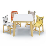 ZNTS 5 Piece Kiddy Table and Chair Set , Kids Wood Table with 4 Chairs Set Cartoon Animals W80860280