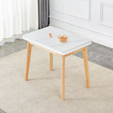 ZNTS White sintered stone tabletop with rubber wooden legs, foldable computer desk, foldable office desk, W1151P145183