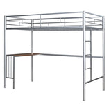ZNTS Twin Metal Bunk Bed with Desk, Ladder and Guardrails, Loft Bed for Bedroom, Silver MF286452AAN