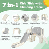ZNTS Kids Slide Playset Structure 7 in 1, Freestanding Spaceship Set with Slide, Arch Tunnel, Ring Toss PP319756AAE