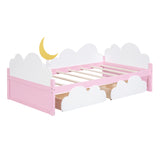ZNTS Twin Size Bed with Clouds and Crescent Moon Decor, Platform Bed with 2 Drawers WF303697AAH