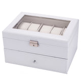 ZNTS 20 Watch Box Lockable Organizer Display Case with Glass Top White 74329896