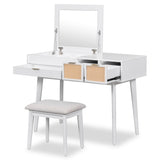 ZNTS 43.3" Classic Wood Makeup Vanity Set with Flip-top Mirror and Stool, Dressing Table with Three WF305498AAK