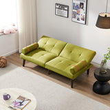 ZNTS Convertible Sofa Bed Futon with Solid Wood Legs Linen Fabric Musterd Green W1097125594