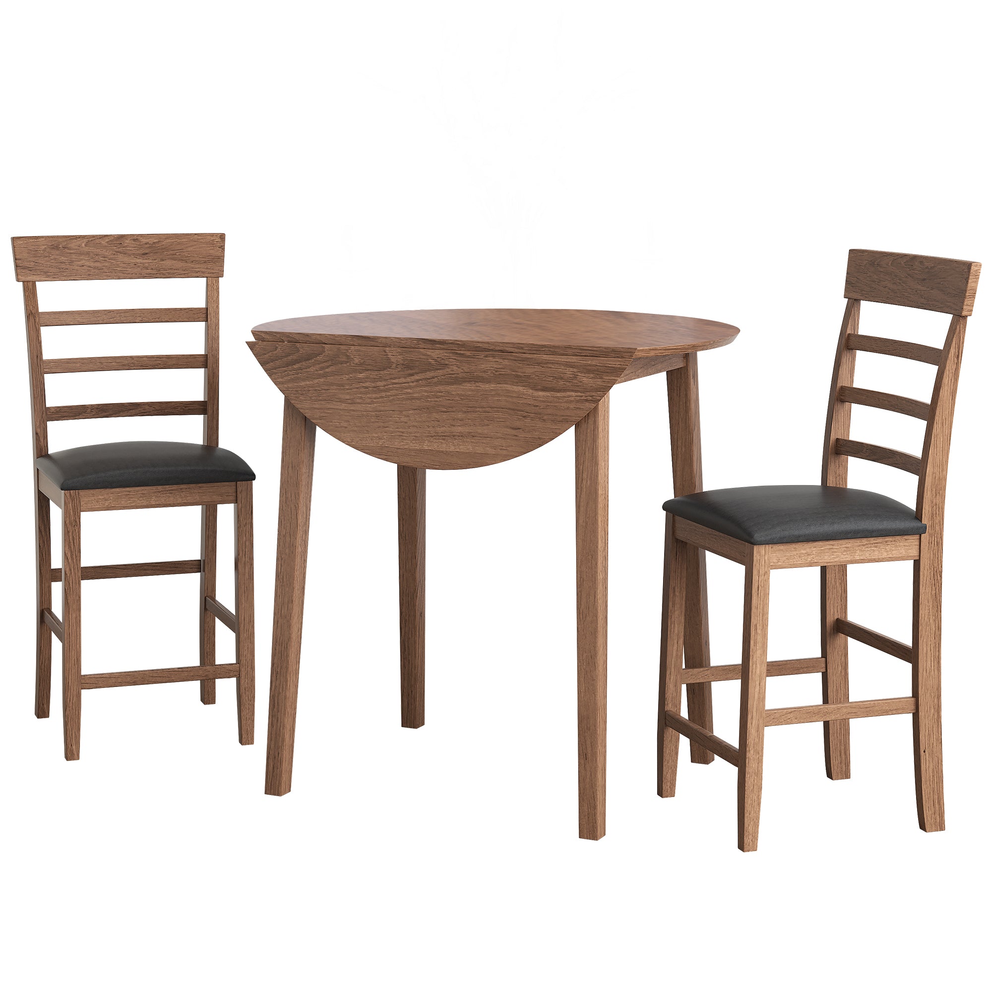 ZNTS 3PCS Retro Round Counter Height Drop-Leaf Table with 2 Upholstered Chairs Rubber wood Dining Table W69177441