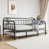 ZNTS Twin Size Metal Daybed Frame with Trundle, Heavy Duty Steel Slat Support Sofa Bed Platform with W840103518