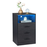 ZNTS FCH 40*35*65cm Particleboard Pasted Triamine Three Drawers With Socket With LED Light Bedside Table 01202304