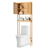 ZNTS FCH Bamboo 2 Doors 1 Shelf Toilet Cabinet Bathroom Cabinet Burlywood 77334023