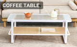 ZNTS Modern minimalist white double layered solid wood coffee table. Glass tabletop, imitation rattan W1151134809