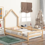 ZNTS Twin Size Wood bed with House-shaped Headboard Floor bed with Fences,Natural W504130507