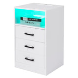 ZNTS FCH 40*35*65cm Particleboard Pasted Triamine Three Drawers With Socket With LED Light Bedside Table 64197585