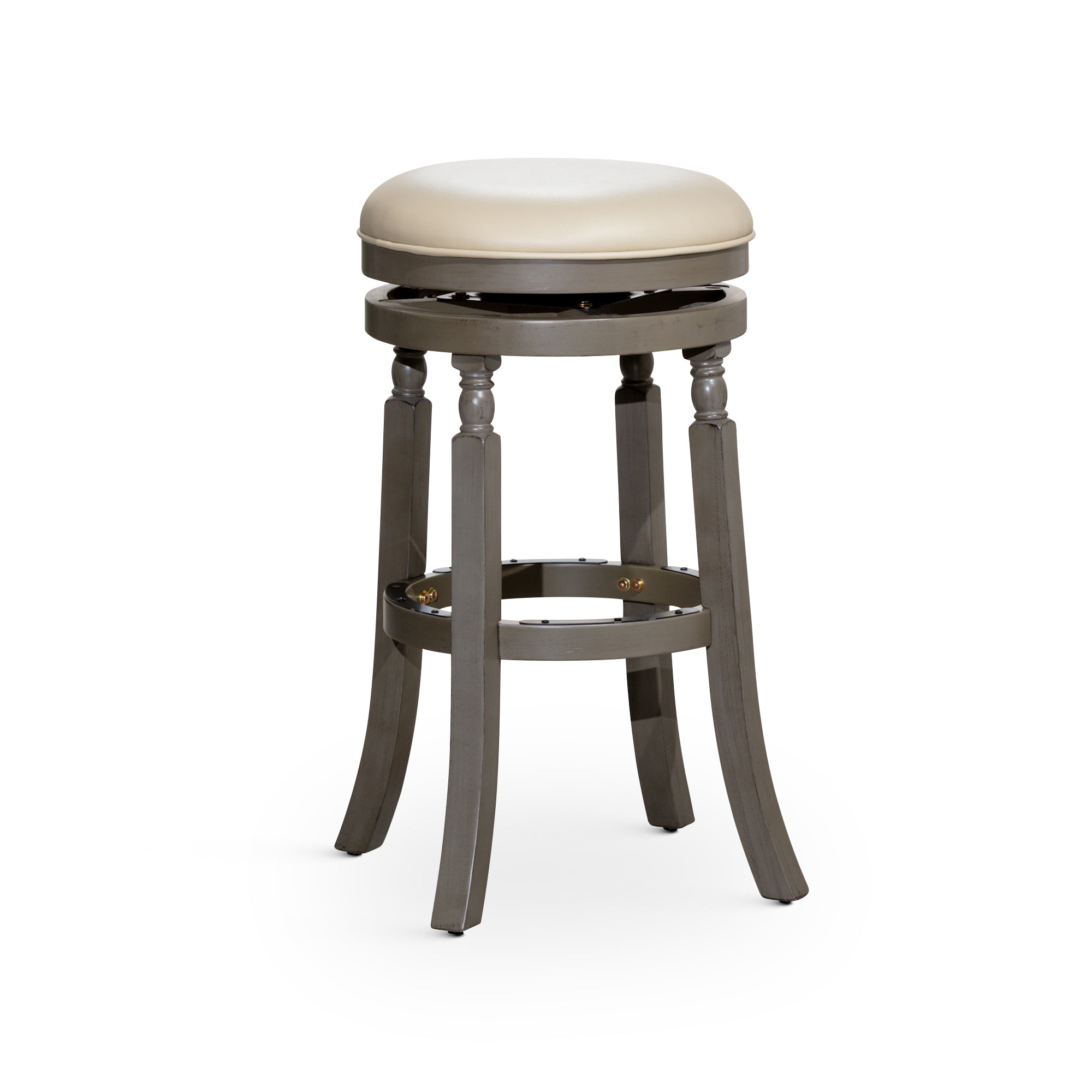 ZNTS 30" Bar Stool, Weathered Gray Finish, French Gray Leather Seat B04660739