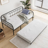 ZNTS Twin Size Metal Daybed Frame with Trundle, Heavy Duty Steel Slat Support Sofa Bed Platform with W840103518