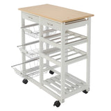ZNTS Moveable Kitchen Cart with Two Drawers & Two Wine Racks & Three Baskets White 67160366