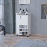 ZNTS Allandale 1-Door Bar Cart with Wine Rack and Casters White B062111720