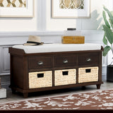 ZNTS TREXM Rustic Storage Bench with 3 Drawers and 3 Rattan Baskets, Shoe Bench for Living Room, Entryway WF195161AAB