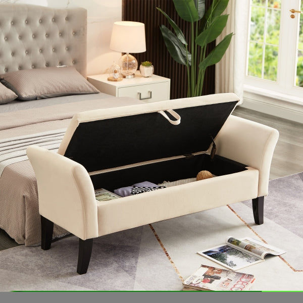 ZNTS 51.5" Bed Bench with Storage Beige Velvet W1097104003