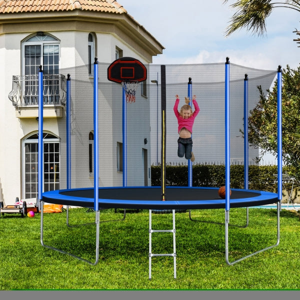 ZNTS 10FT Trampoline with Basketball Hoop Inflator and Ladder Blue W55033651