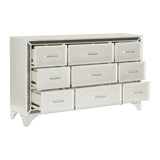 ZNTS Pearl White Metallic Finish Dresser 1pc 9 Drawers Silver Glitter Trim Modern Bedroom Furniture B011134410