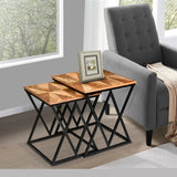 ZNTS Madeline 25, 23 Inch Square 2 Piece Nesting End Table Set, Wood Top, Iron Frame, Brown and Black B05691312
