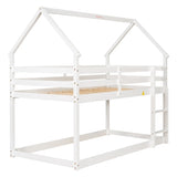 ZNTS Twin over Twin Loft Bed with Roof Design, Safety Guardrail, Ladder, White W50446268