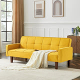 ZNTS Yellow Linen Sofa Bed, Convertible Sleeper Sofa with Arms, Solid Wood Feet and Plastic Centre Legs 69883148