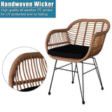 ZNTS 3 pcs Wicker Rattan Patio Conversation Set with Tempered Glass Table Flaxen Yellow 13205263