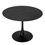 ZNTS 42.13"Modern Round Dining Table,Four Patchwork Tabletops with Black Solid Wood Veneer Table W757140934