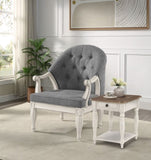 ZNTS ACME Florian Chair, Gray Fabric & Antique White Finish LV02121