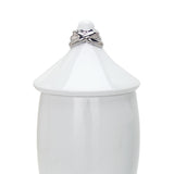 ZNTS White Ceramic Decorative Jar with Silver Accent and Lid B03082088