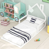 ZNTS Twin Size Wood Floor Bed with House-shaped Headboard, White WF304145AAK