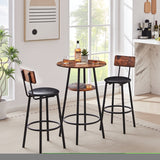 ZNTS Round bar stool set with shelf, upholstered stool with backrest, Rustic Brown, 23.62'' W 23.62'' D W1162101847