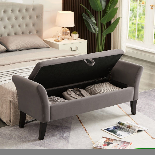 ZNTS 51.5" Bed Bench with Storage Grey Velvet W1097104005