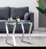 ZNTS Stainless Steel End Table Silver Glass Table for Living Room W158980674