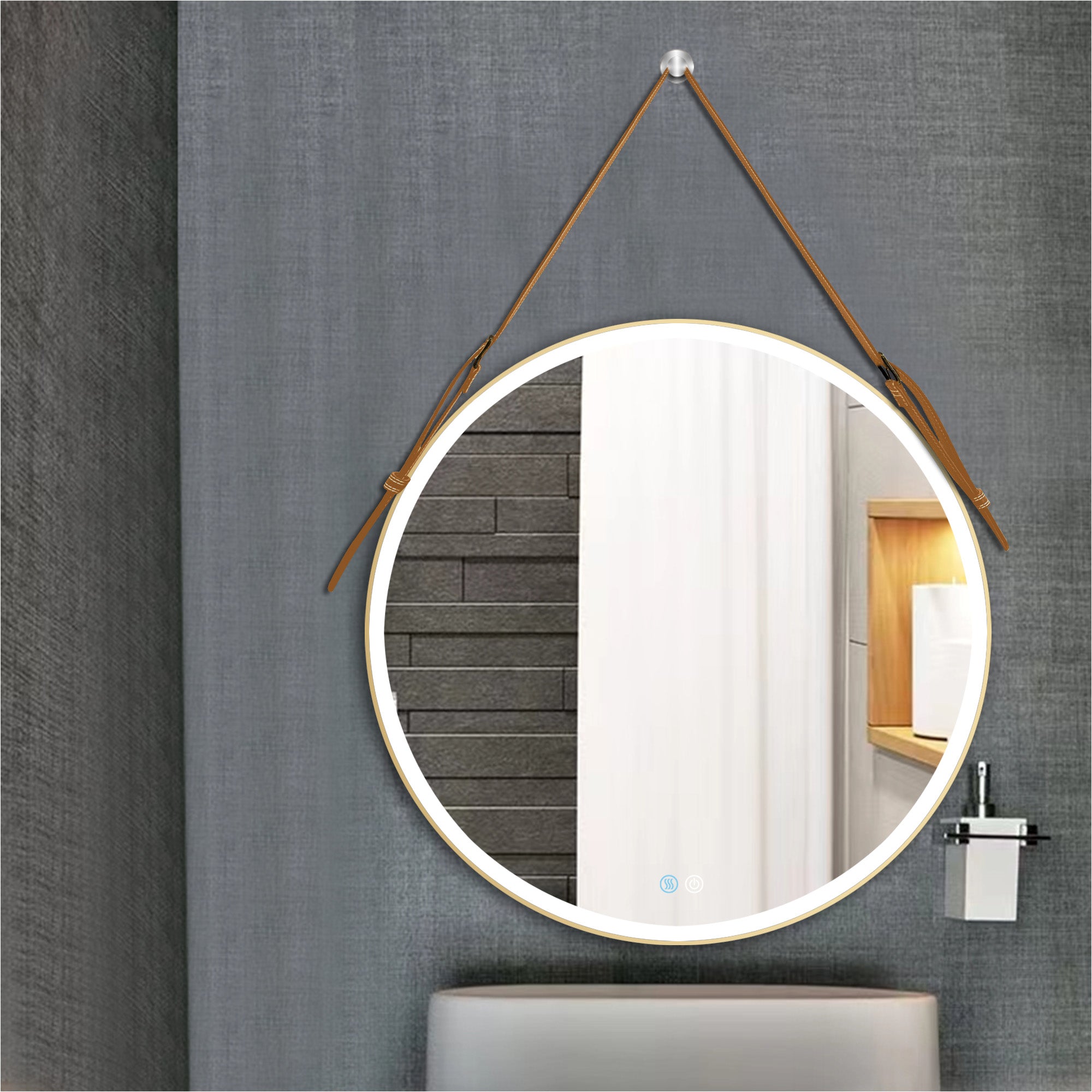 ZNTS Bathroom LED Mirror 32 Inch Round Mirror with Lights Smart 3 Lights Dimmable Illuminated W99577074