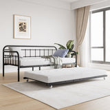 ZNTS Twin Size Metal Daybed Frame with Trundle, Heavy Duty Steel Slat Support Sofa Bed Platform with W840103518