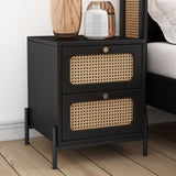 ZNTS Modern Cannage Rattan Wood Closet 2-Drawer Side Table End Table Nightstand for Bedroom, Living Room, WF303222AAB