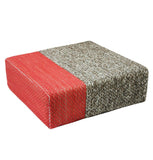ZNTS Ira - Handmade Wool Braided Square Pouf | Natural/Living Coral | 90x90x30cm IRA-90X90X30-16-1546